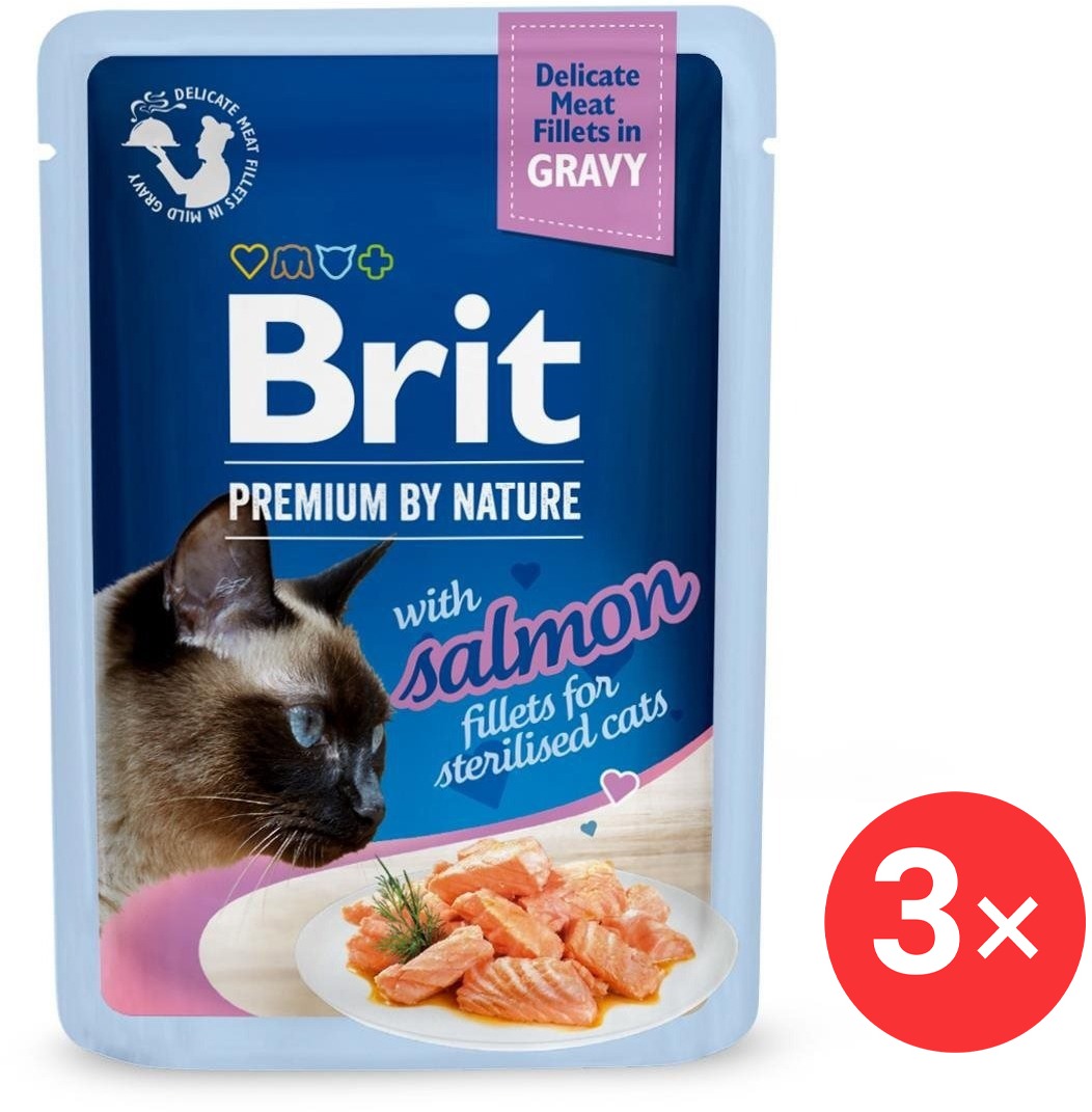 Brit Premium by Nature Cat Delicate Fillets in Gravy with Salmon for Sterilised 3× 85 g