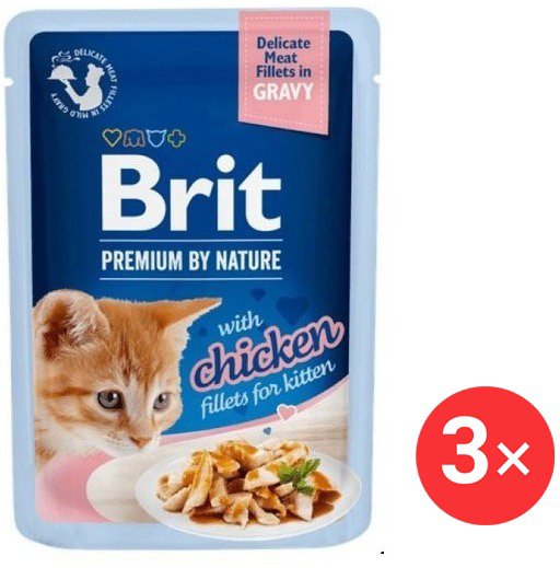 Brit Premium by Nature Cat Delicate Fillets in Gravy with Chicken for Kitten 3 × 85 g