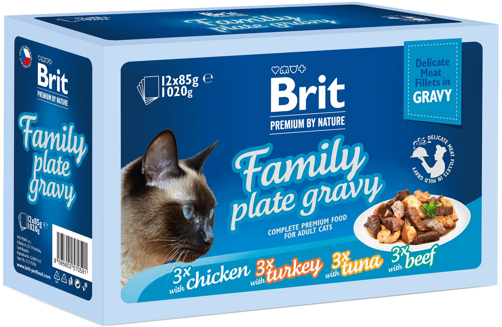 Brit Premium by Nature Cat Delicate Fillets in Gravy Family Plate 1020 g (12× 85 g)
