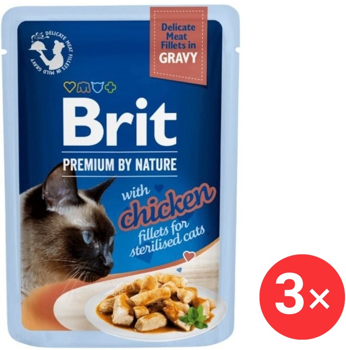 Brit Premium by Nature Cat Delicate Fillets in Gravy with Chicken for Sterilised 3× 85 g