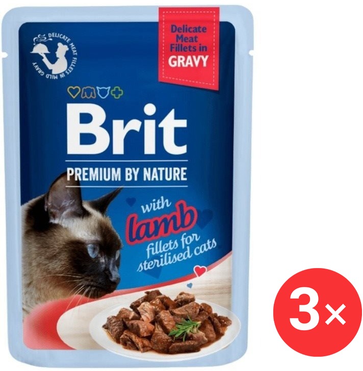 Brit Premium by Nature Cat Delicate Fillets in Gravy with Lamb for Sterilised 3× 85 g