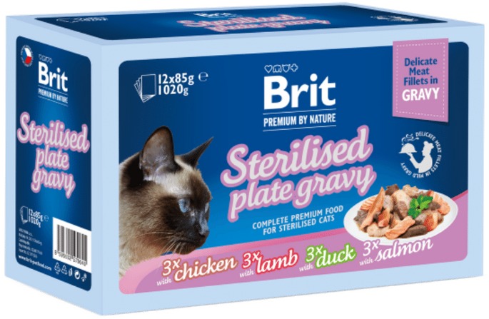 Brit Premium by Nature Cat Delicate Fillets in Gravy Family Plate Sterilised 1020 g (12× 85 g)