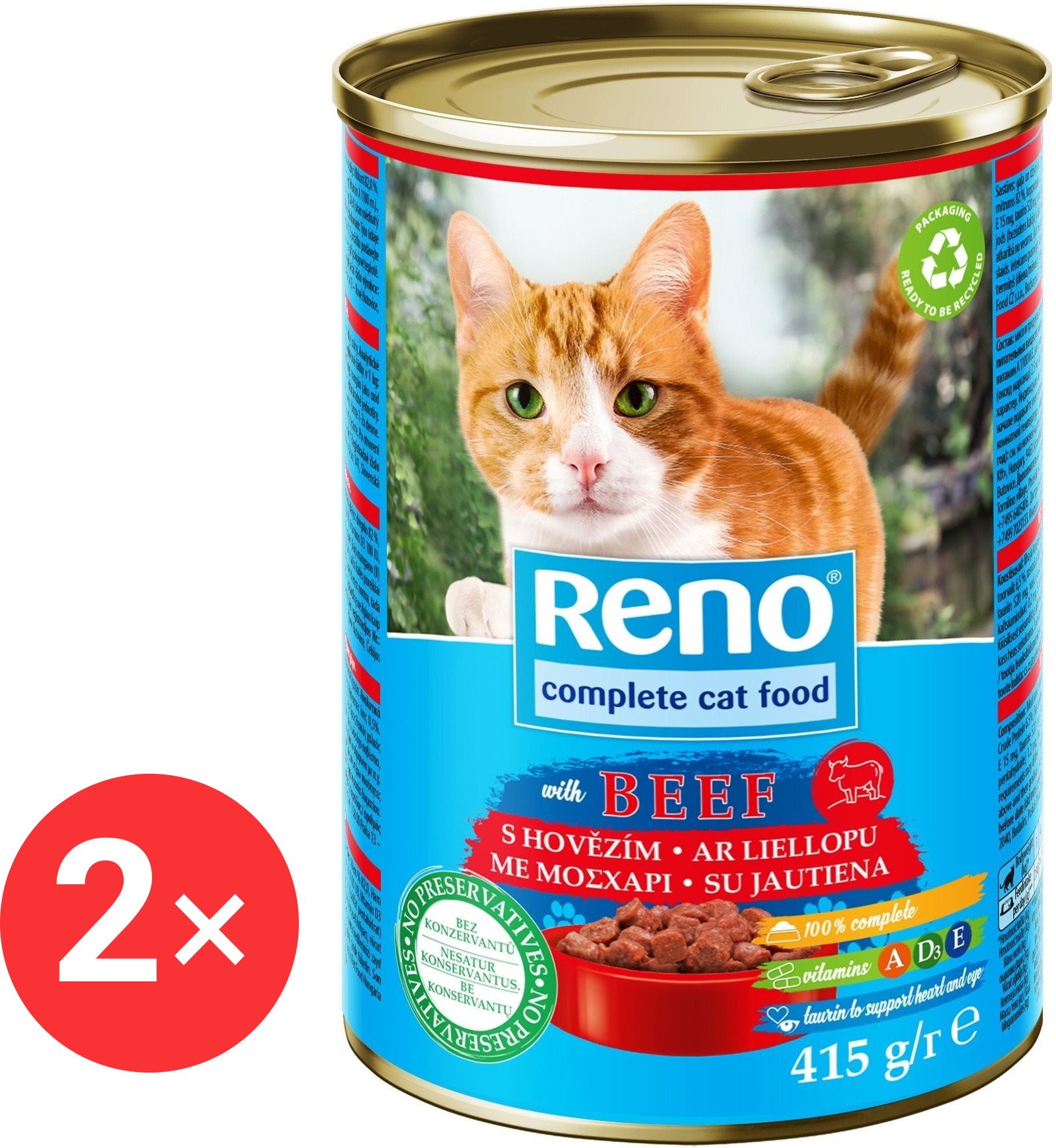 Reno konzerva pre mačku s hovädzím 2× 415 g