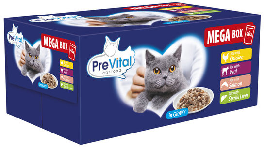 PreVital kapsička pre mačky mäso, losos, sterilná pečeň 40× 100 g