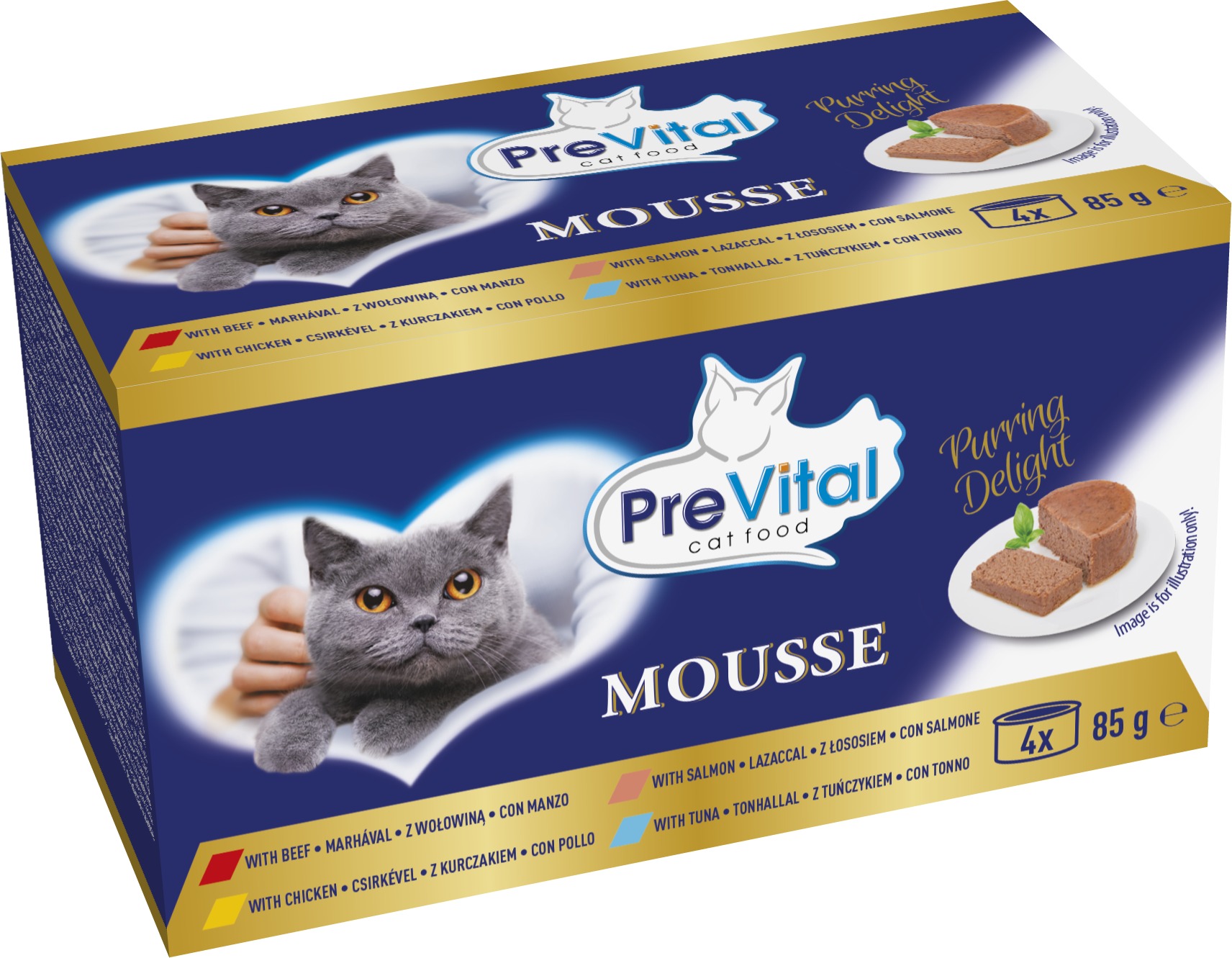 PreVital konzerva pre mačky ryby, mäso 4× 85 g
