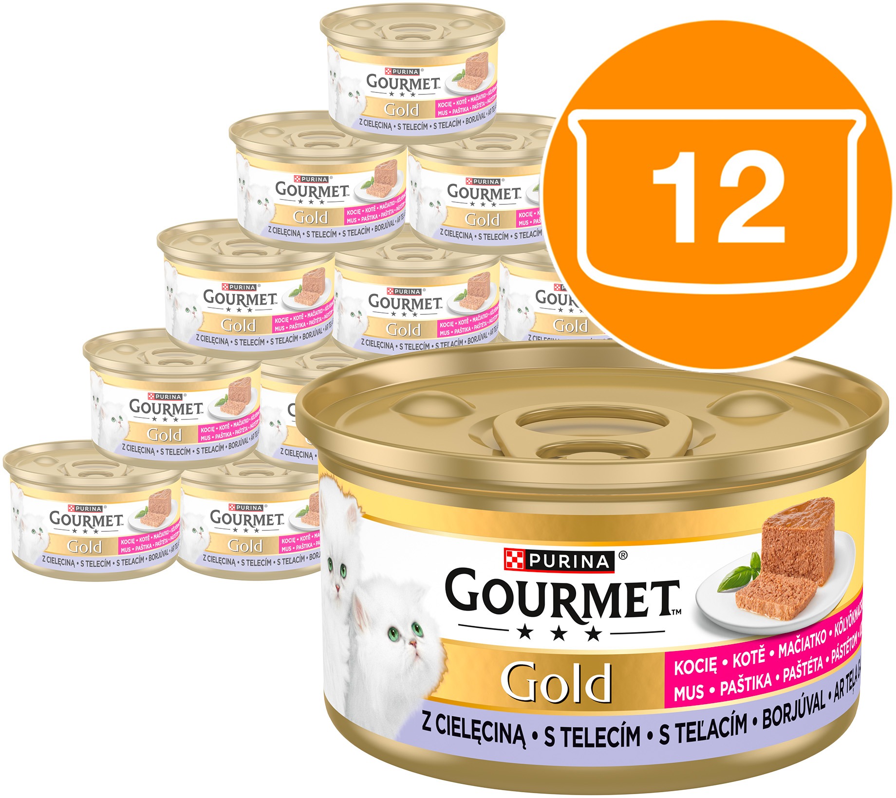 Gourmet Gold Kitten konzervy pre mačiatka teľacia paštéta 12× 85 g