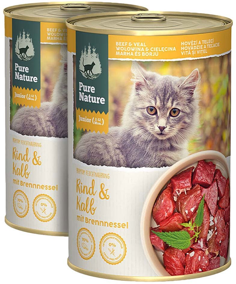 Pure Nature Cat Junior Hovädzie a Teľacie so žihľavou 2× 400 g