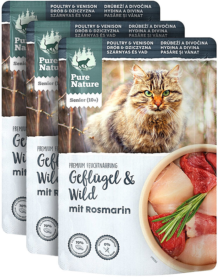 Pure Nature Cat Senior Drůbeží a Zvěřina s rozmarýnem 3 × 85 g
