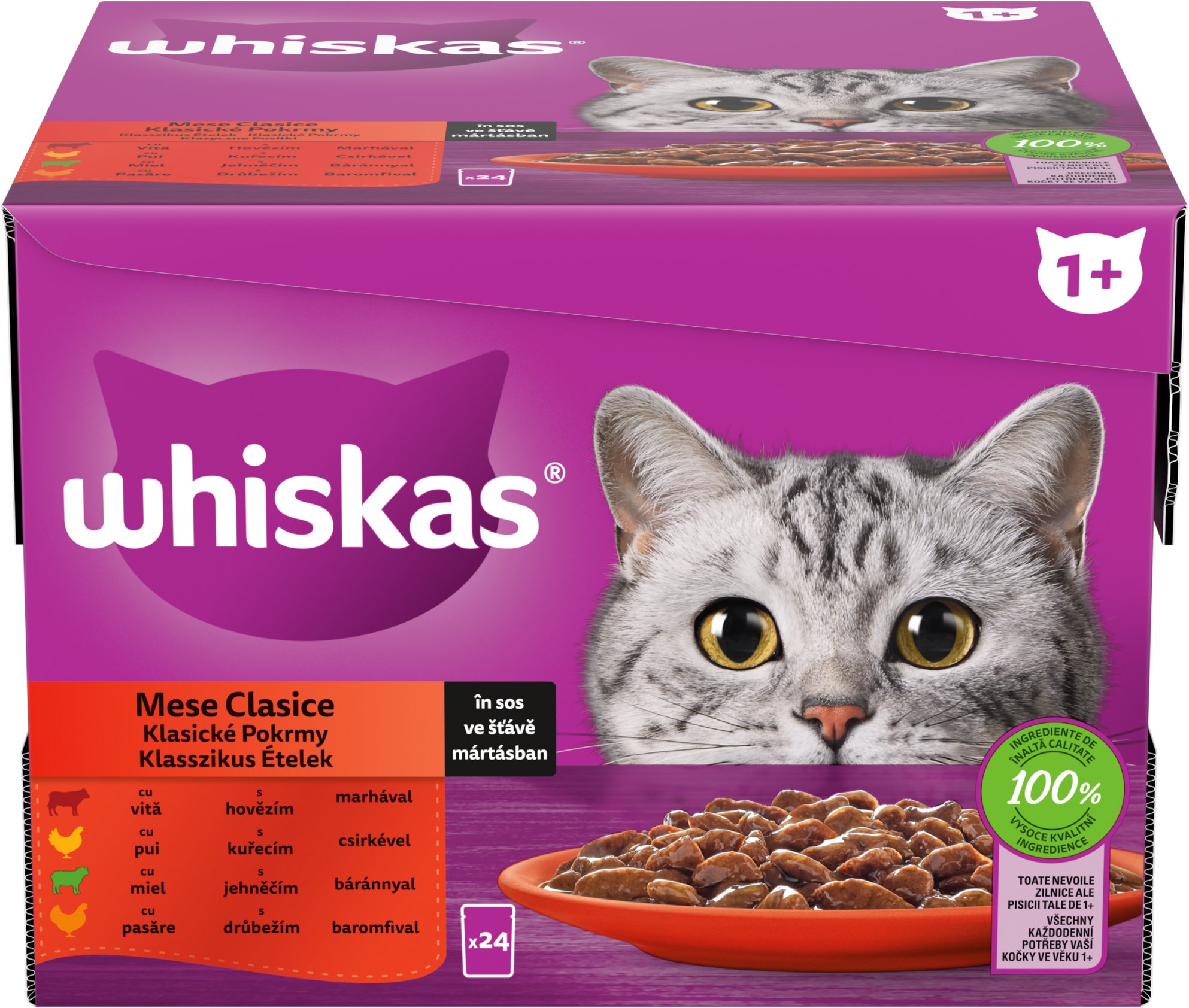 Whiskas 1+ Classic Meals mix v šťave pre dospelé mačky, 24 × 85 g