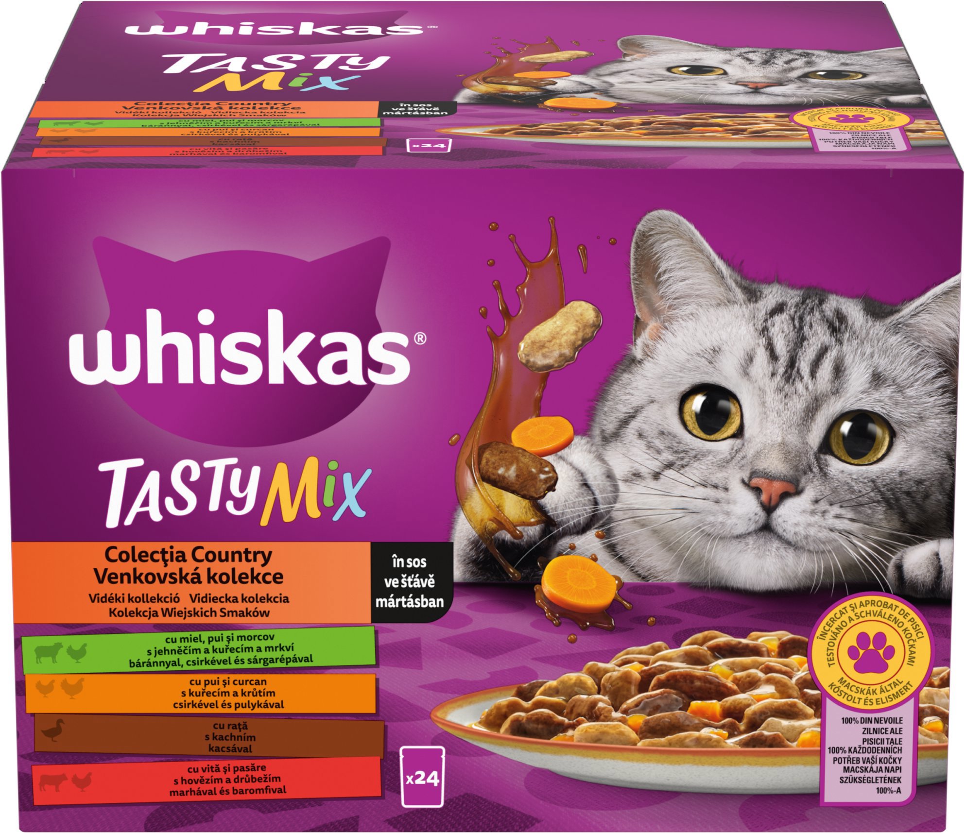 Whiskas 1+ Country Collection mix v šťave pre dospelé mačky, 24 × 85 g