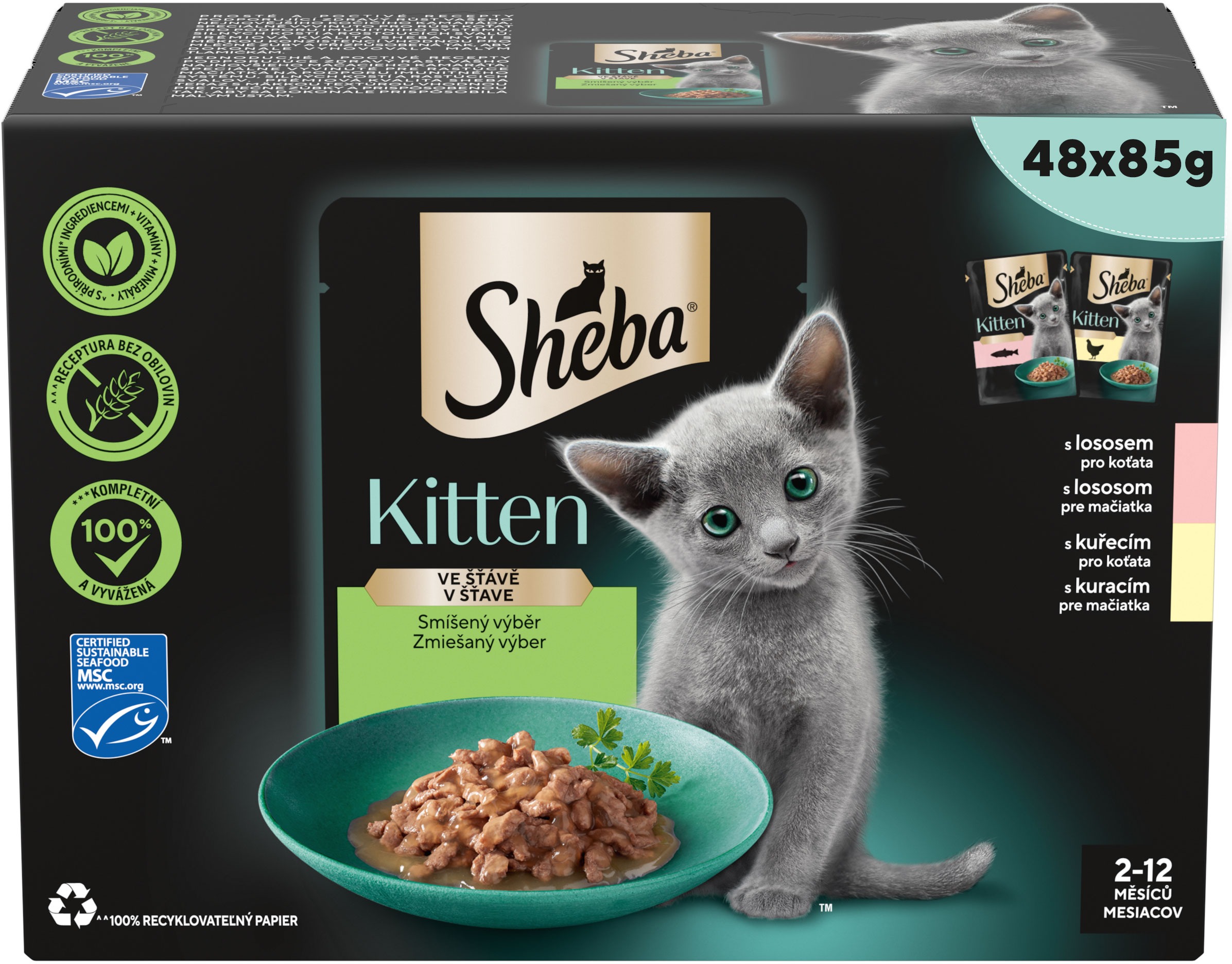 Sheba, zmiešaný výber kapsičiek v šťave pre mačiatka, 48× 85 g