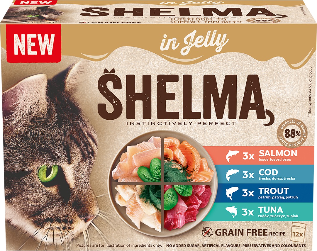 Shelma GF NM kapsička pre mačky mix rýb v želé 12× 85 g