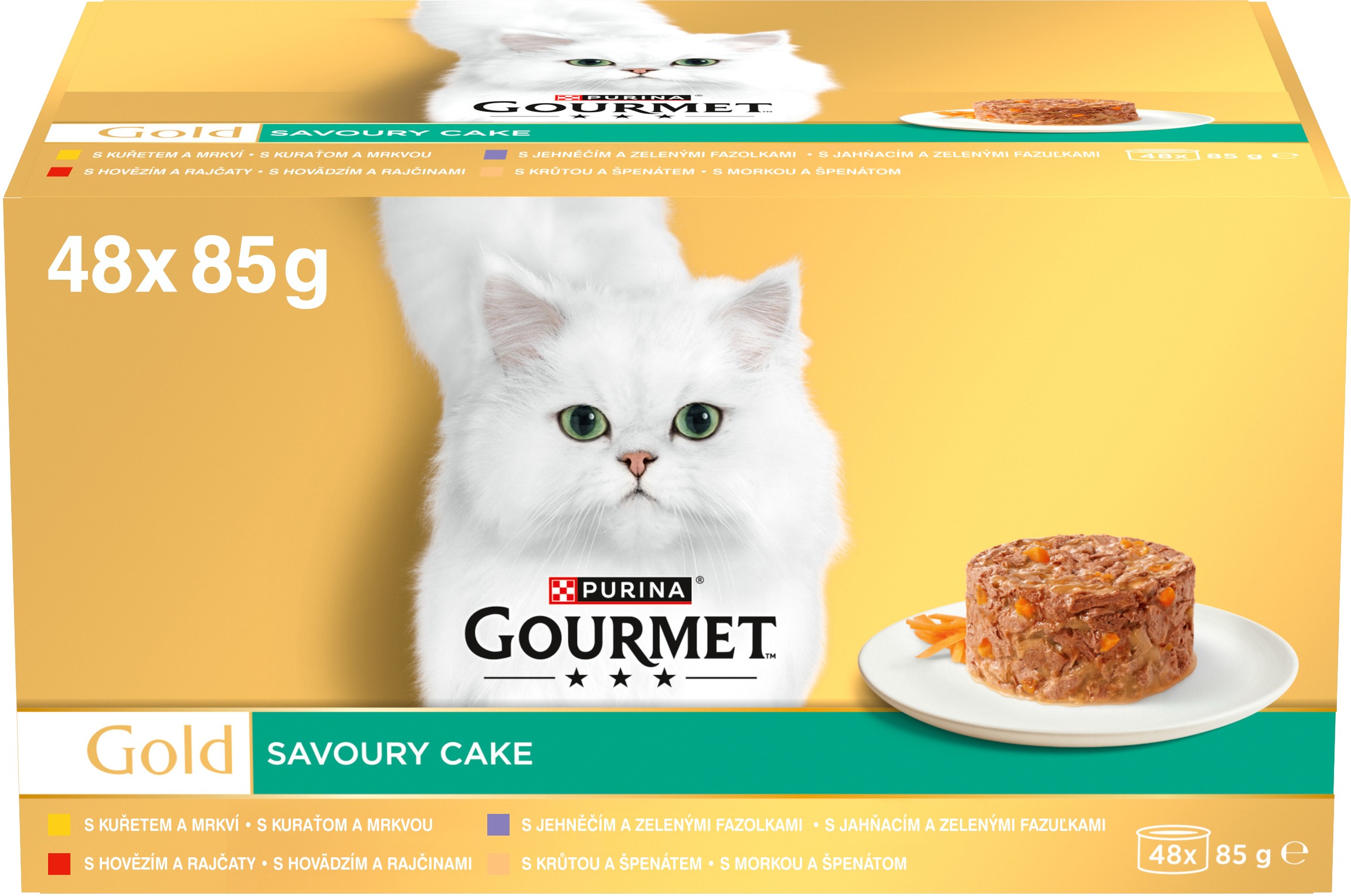 Gourmet Gold Savoury Cake konzervy pre mačky kura, hovädzie, jahňacie, morka 48× 85 g