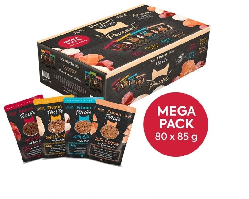 Fitmin For Life, Multibalenie vrecúšok pre mačky, 80 × 85 g