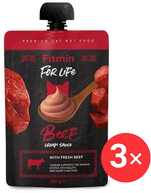 Fitmin For Life, Hovädzie krémové vrecko pre mačky, 3 × 100 g