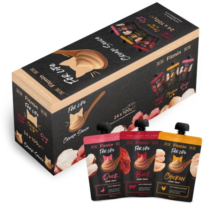 Fitmin For Life, Multibalenie krémových vreciek pre mačky, 24 × 100 g