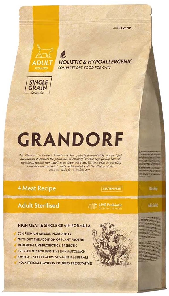 Grandorf granule pro kočky Adult Sterilized - 4 druhy masa 2 kg