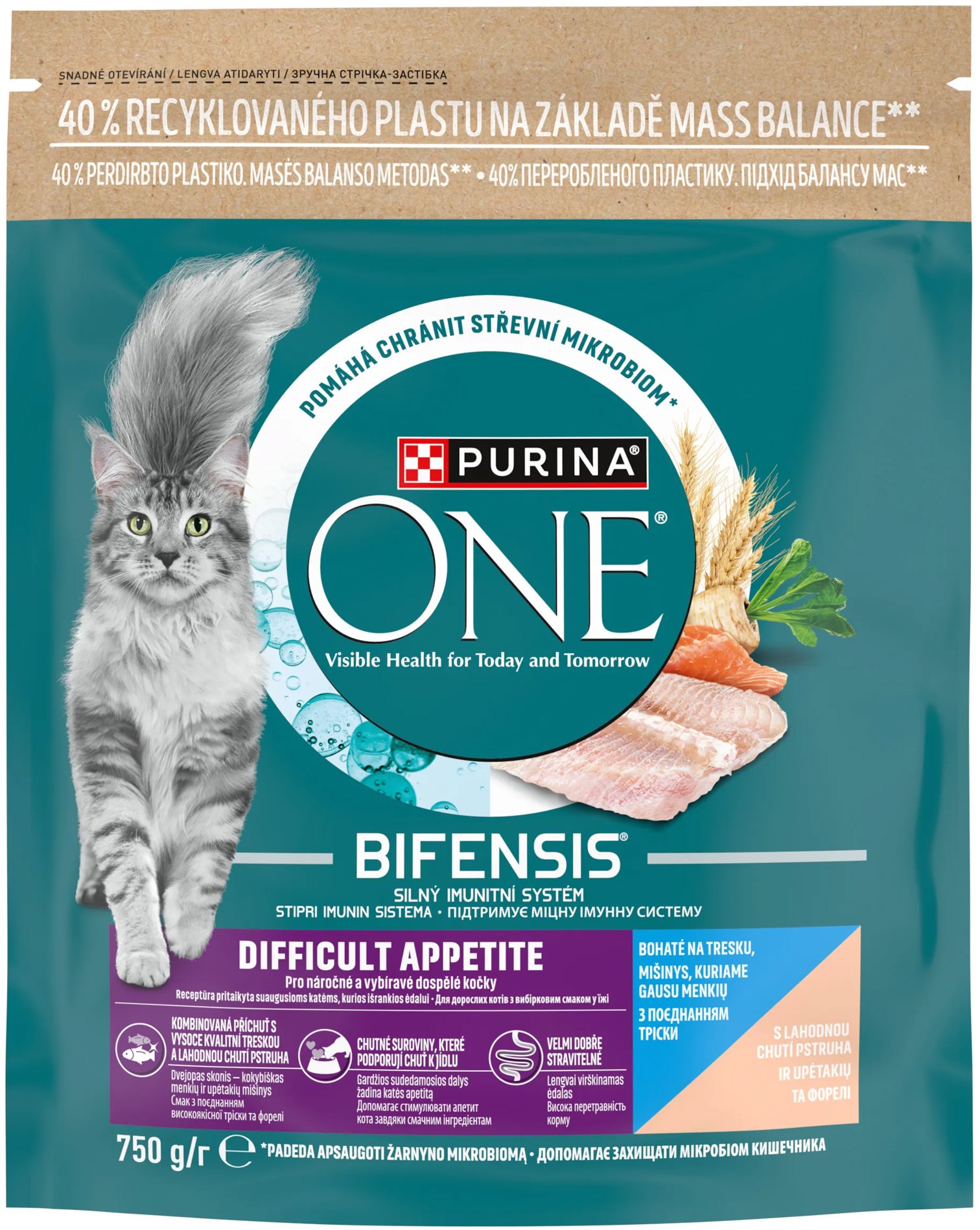 Purina ONE Bifensis Difficult Appetite granuly pre mačky treska, pstruh 750 g