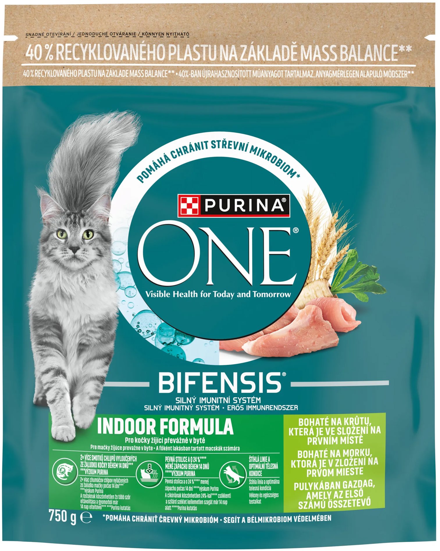 Purina ONE Bifensis Indoor granuly pre mačky morka, obilniny 750 g