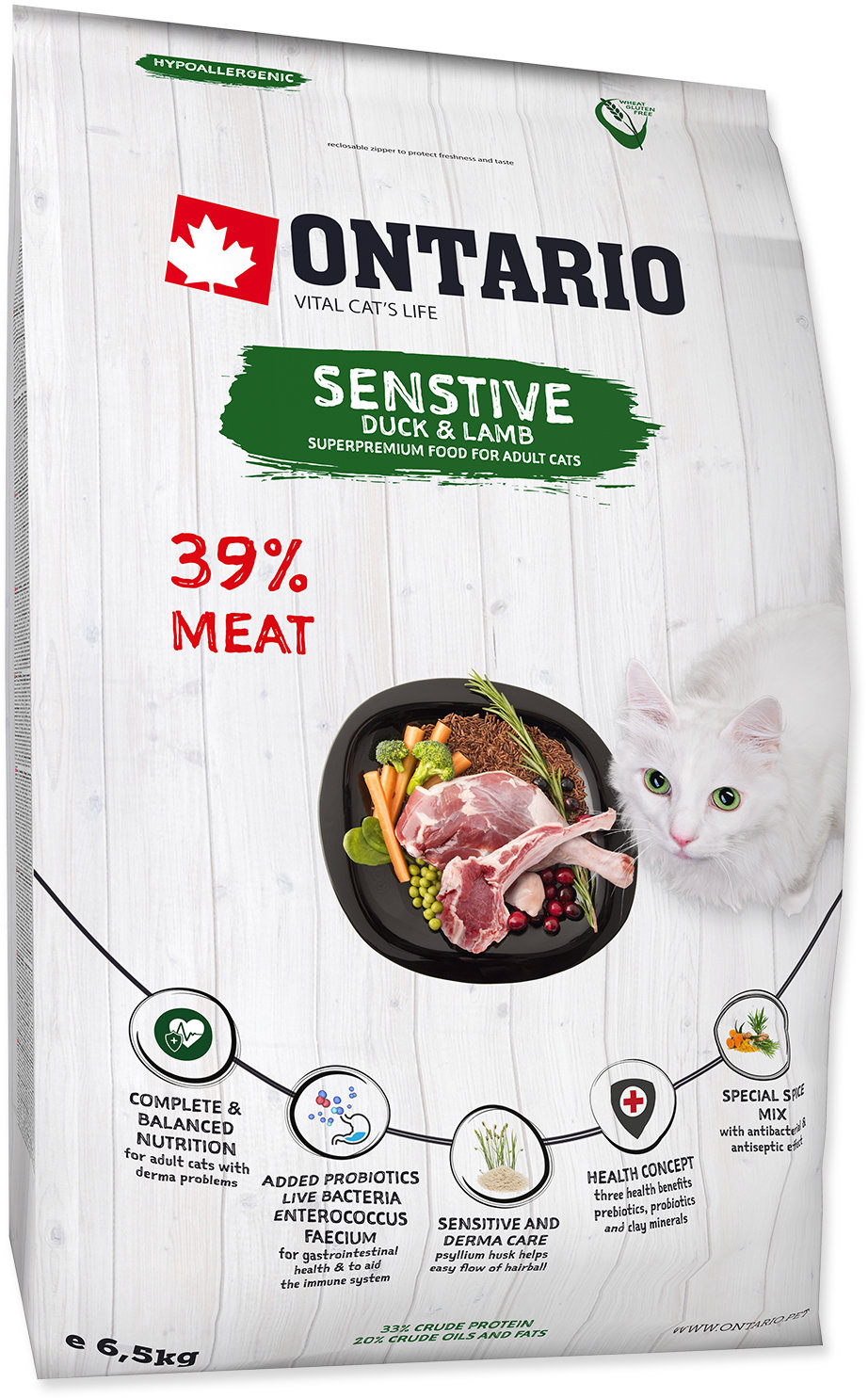 Ontario Cat Sensitive/Derma 6,5 kg