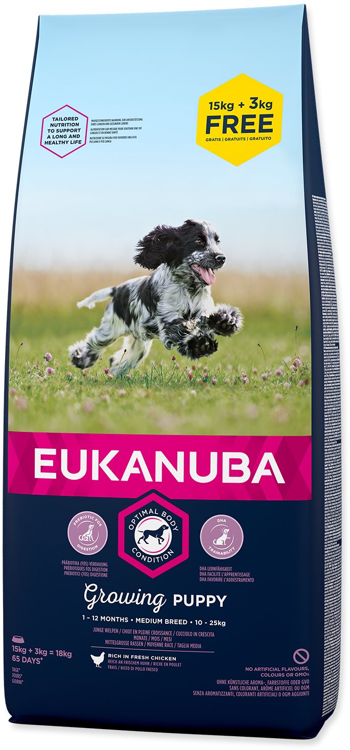 Eukanuba Puppy Medium 15 + 3 kg ZDARMA