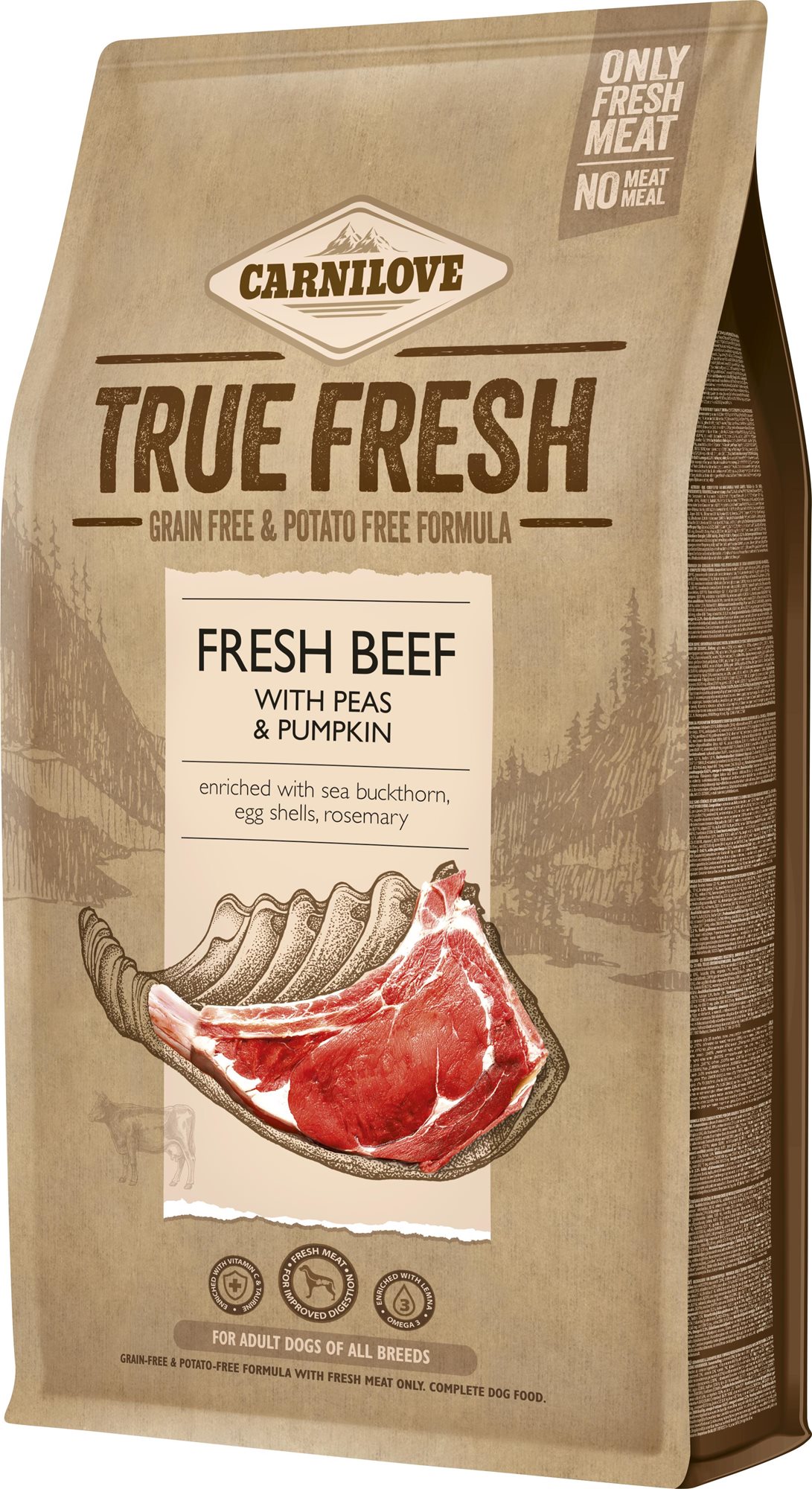 Carnilove True Fresh Granuly pre dospelých psov s čerstvým hovädzím 4 kg
