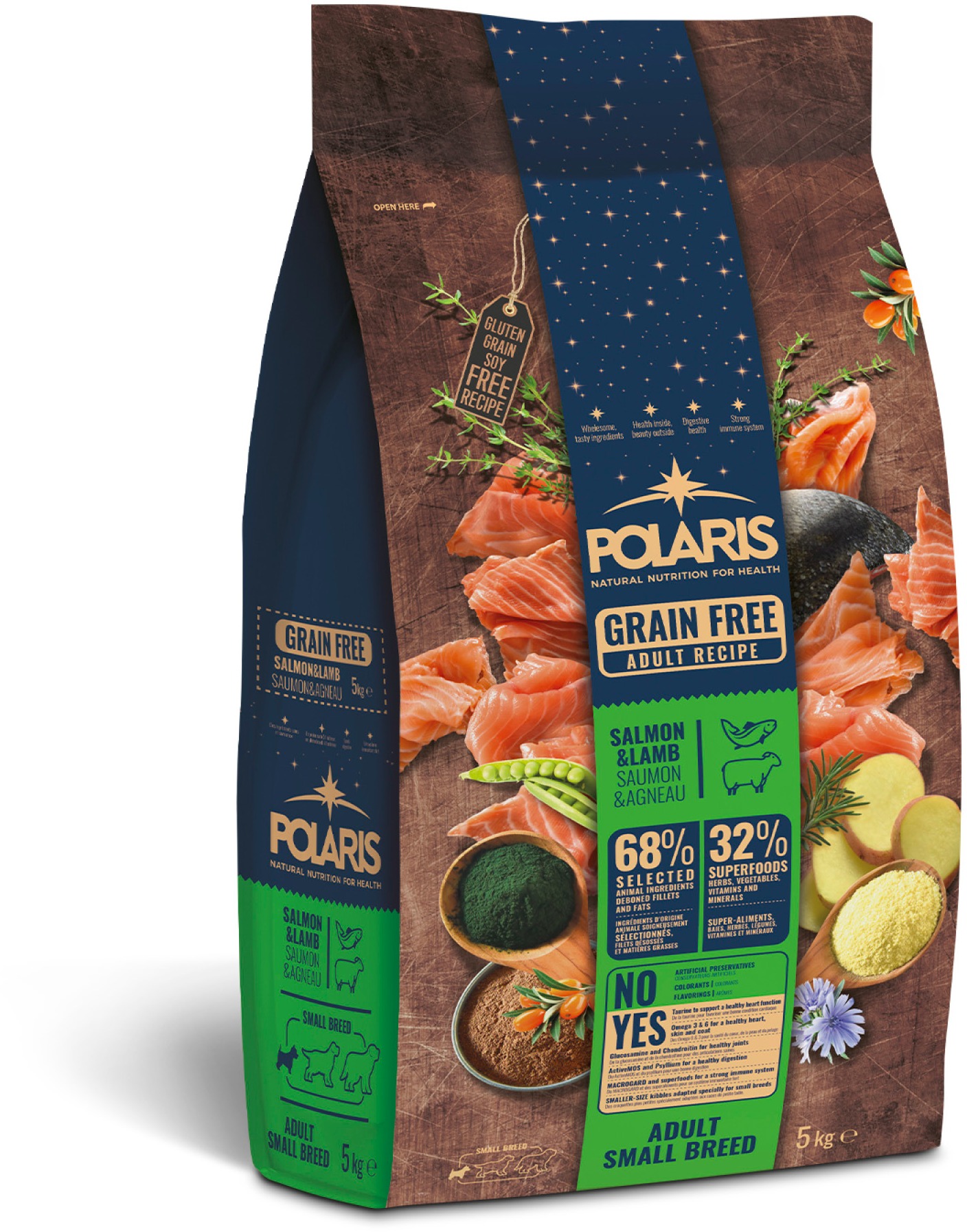 Polaris bezobilné granule s čerstvým mäsom Adult Small Breed s lososom a jahňacím 5 kg