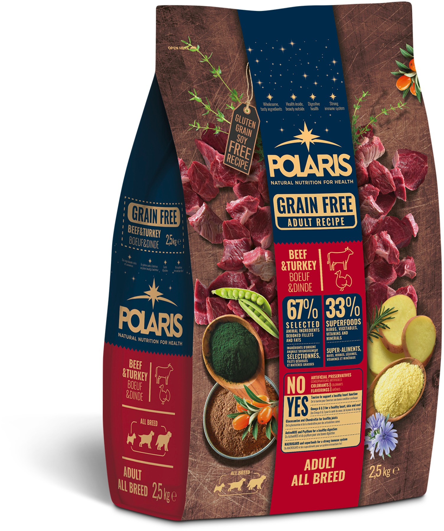 Polaris bezobilné granuly s čerstvým mäsom Adult hovädzie, morčacie 2,5 kg