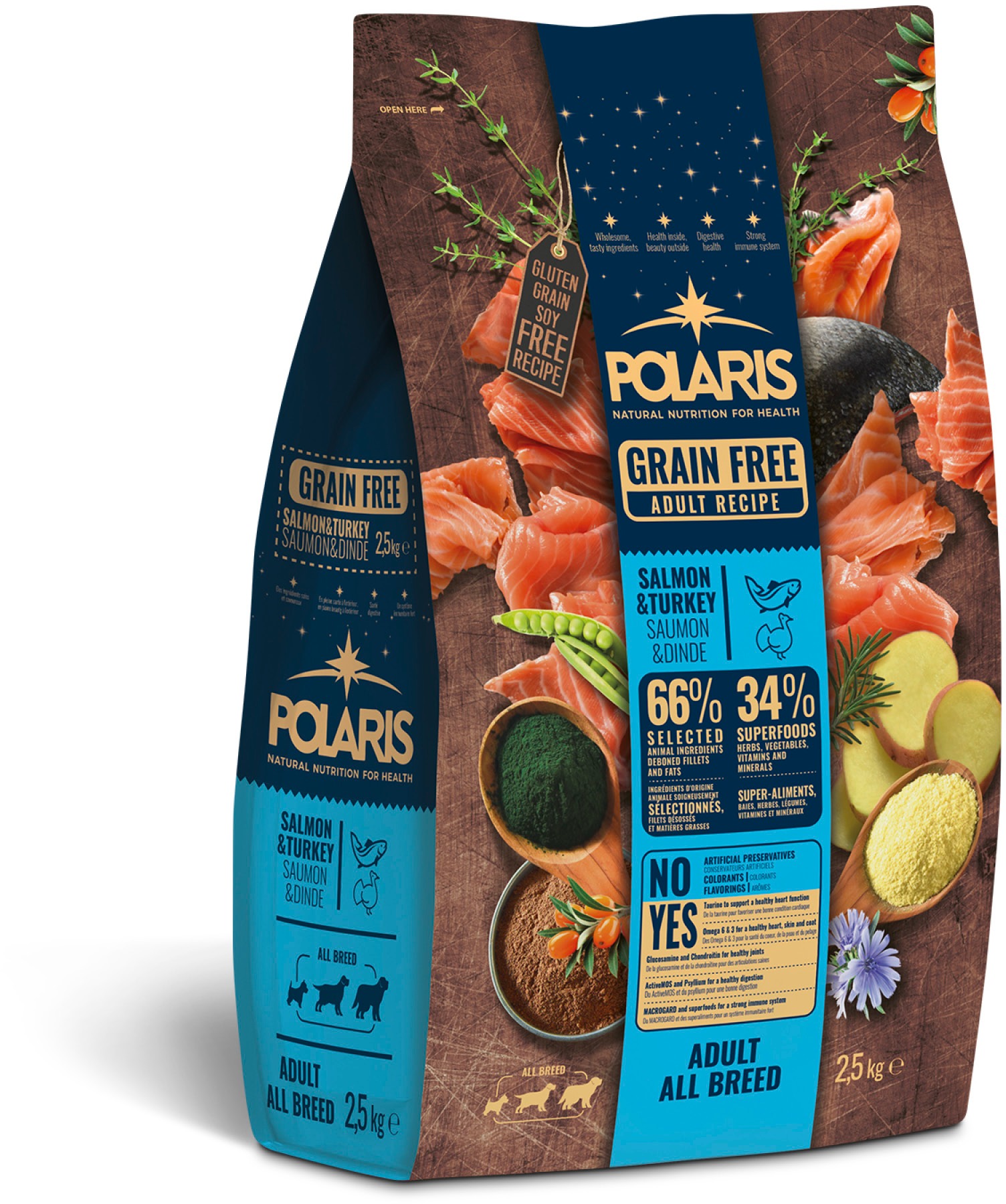 Polaris bezobilné granule s čerstvým mäsom Adult losos, morčacie 2,5 kg
