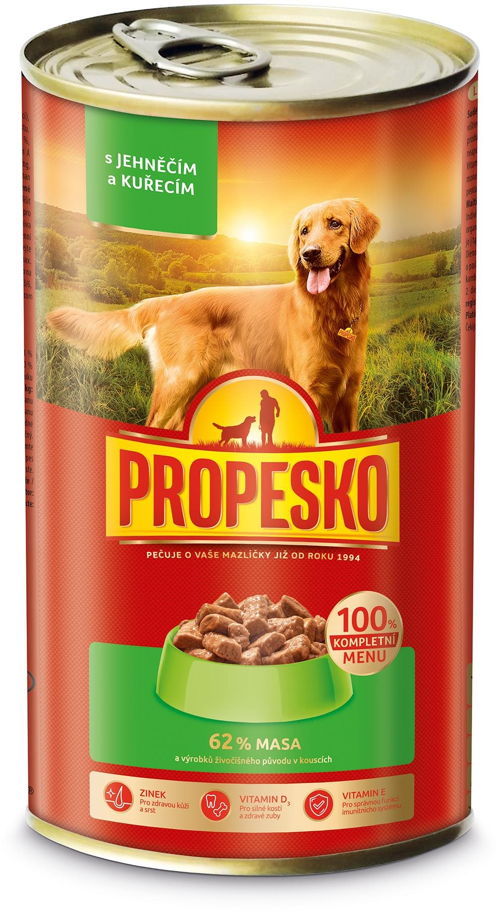 Propesko konzerva pre psov s jahňacím a kuracím v omáčke 1240 g