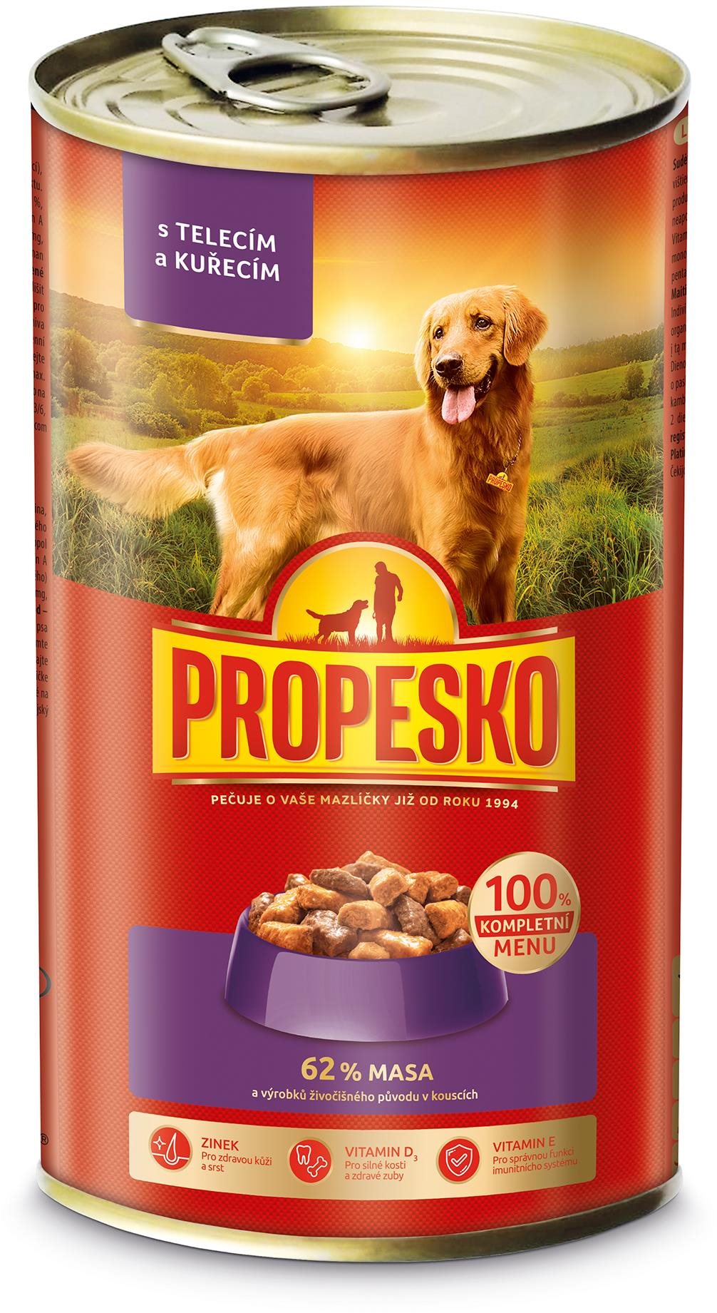 Propesko kúsky pes teľacie, kuracie v omáčke 1 240 g
