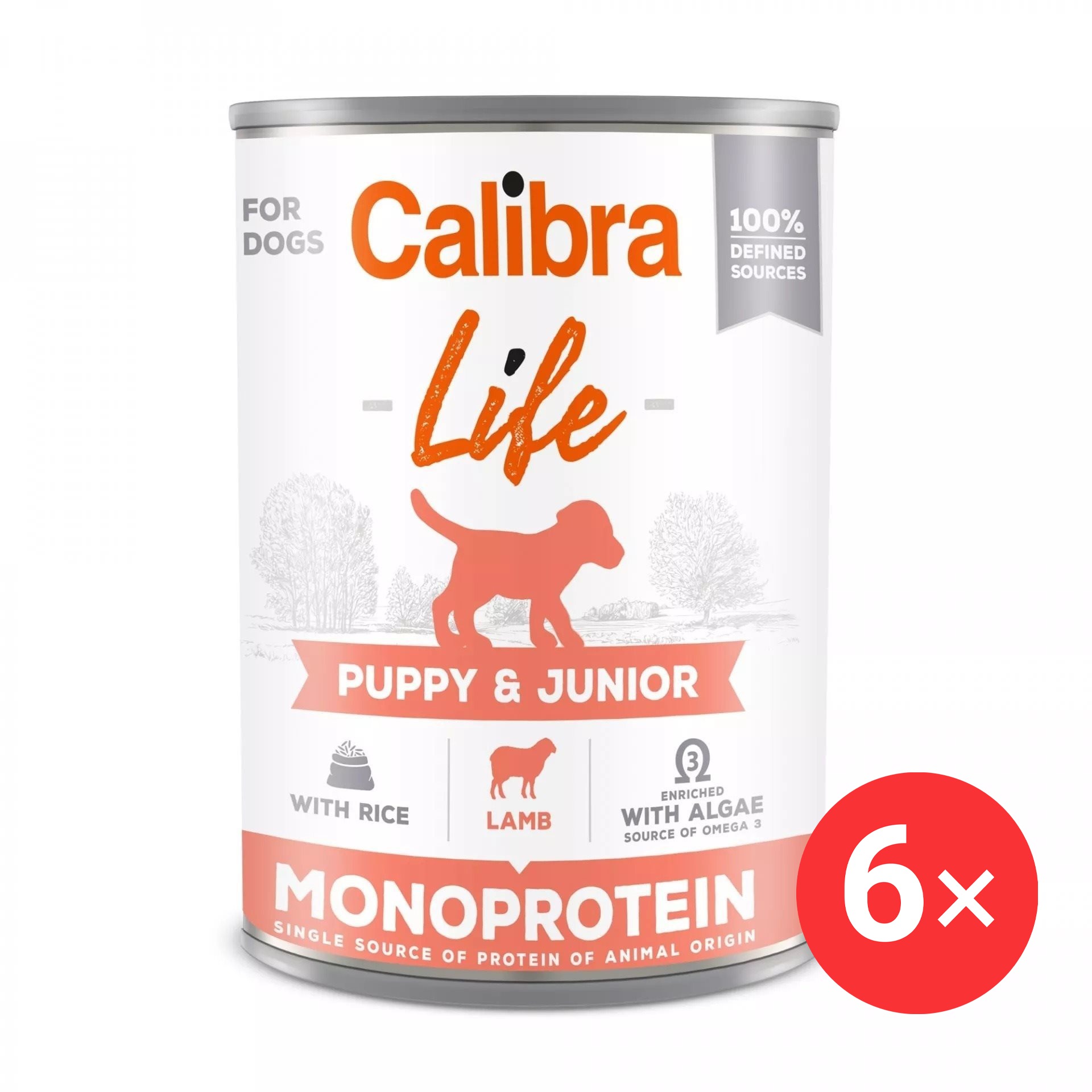 Calibra Dog Life konzerva pre šteňatá a juniorov s jahňacinou a ryžou 6× 400 g
