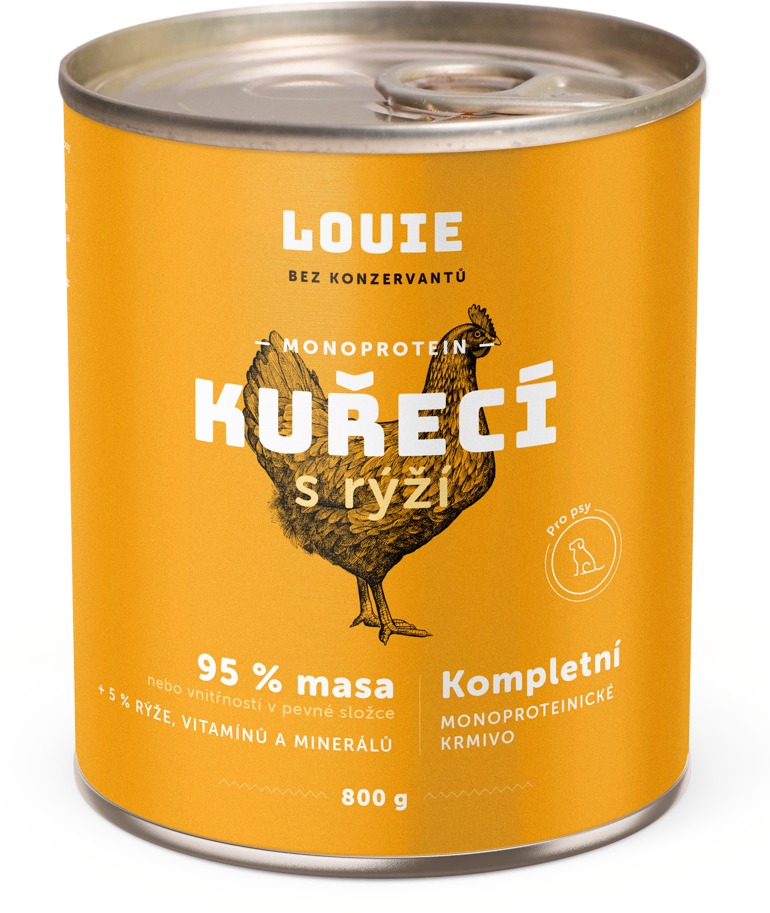 LOUIE Kompletné monoproteínové krmivo – kuracie (95 %) s ryžou (5 %)