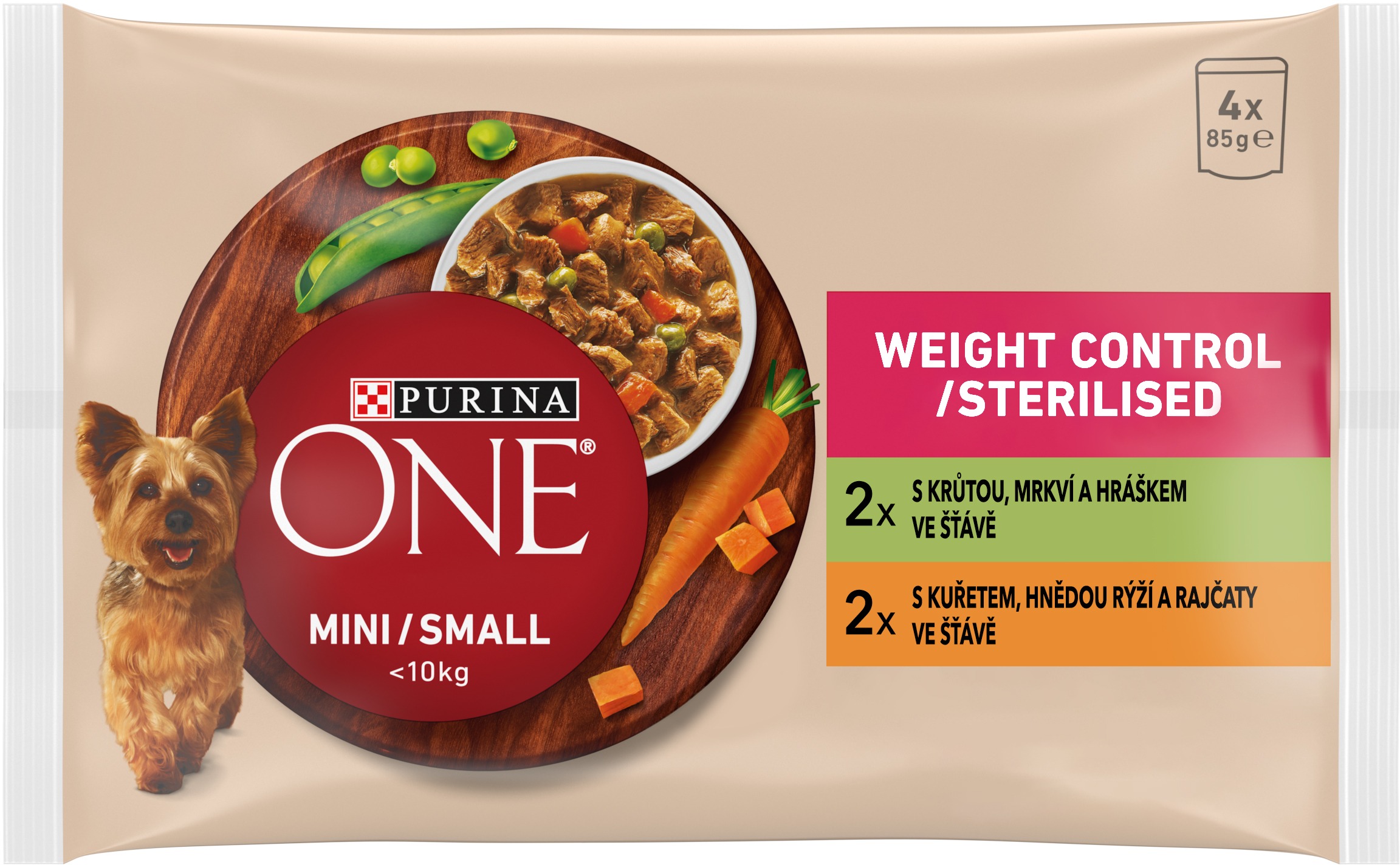 Purina ONE Mini Dog Weight Control kapsičky pre psov morka, kura v šťave 4× 85 g