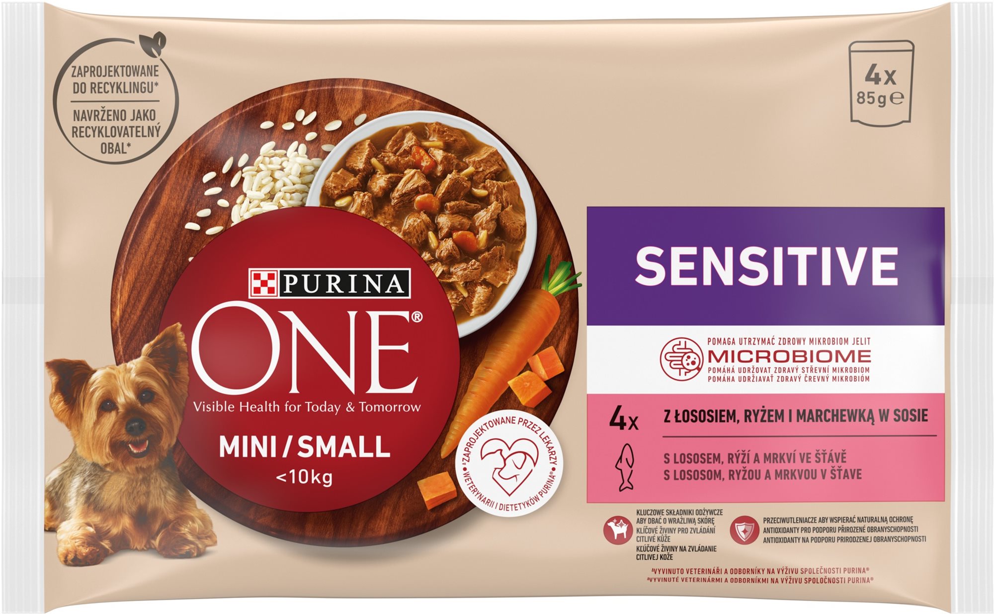 Purina ONE Mini Dog Sensitive kapsičky pre psov losos v šťave 4× 85 g