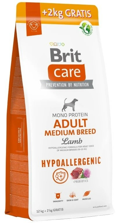 Brit Care Dog Hypoallergenic s jahňacím Adult medium breed 12 + 2 kg