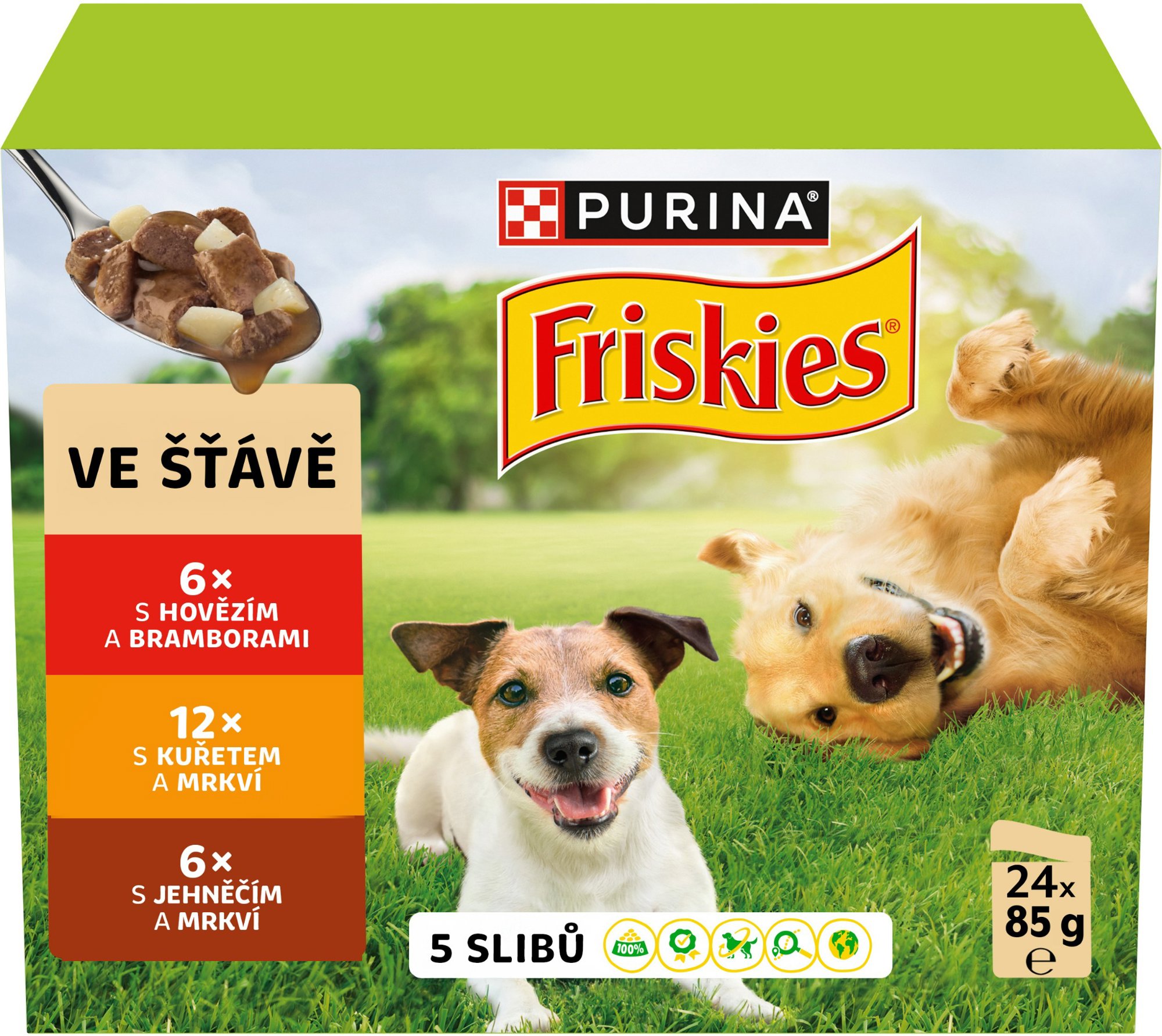 Friskies Adult kapsičky pre psov hovädzie, kura, jahňacie v šťave 24× 85 g