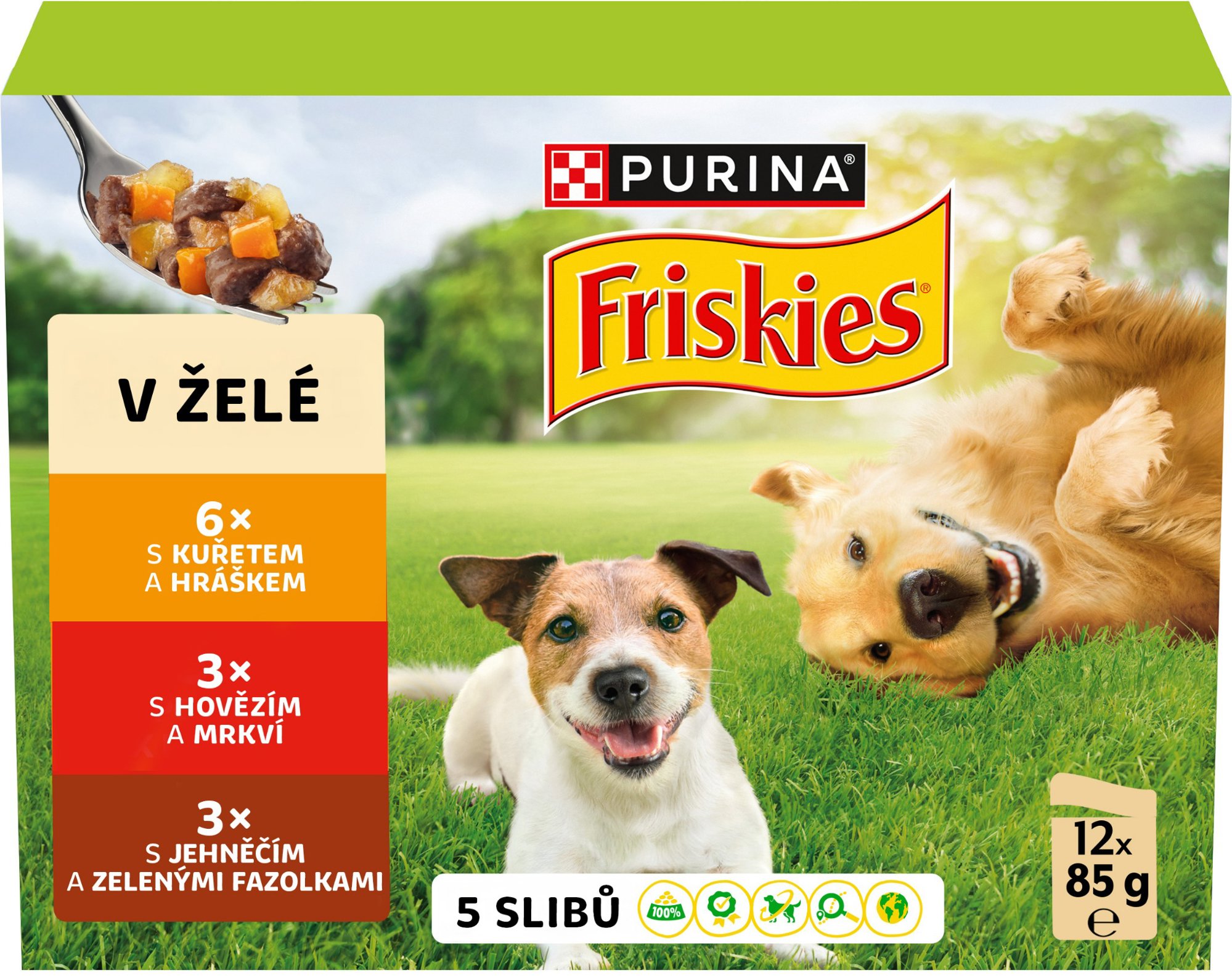 Friskies Adult kapsičky pre psov hovädzie, kura, jahňacie v želé 12× 85 g
