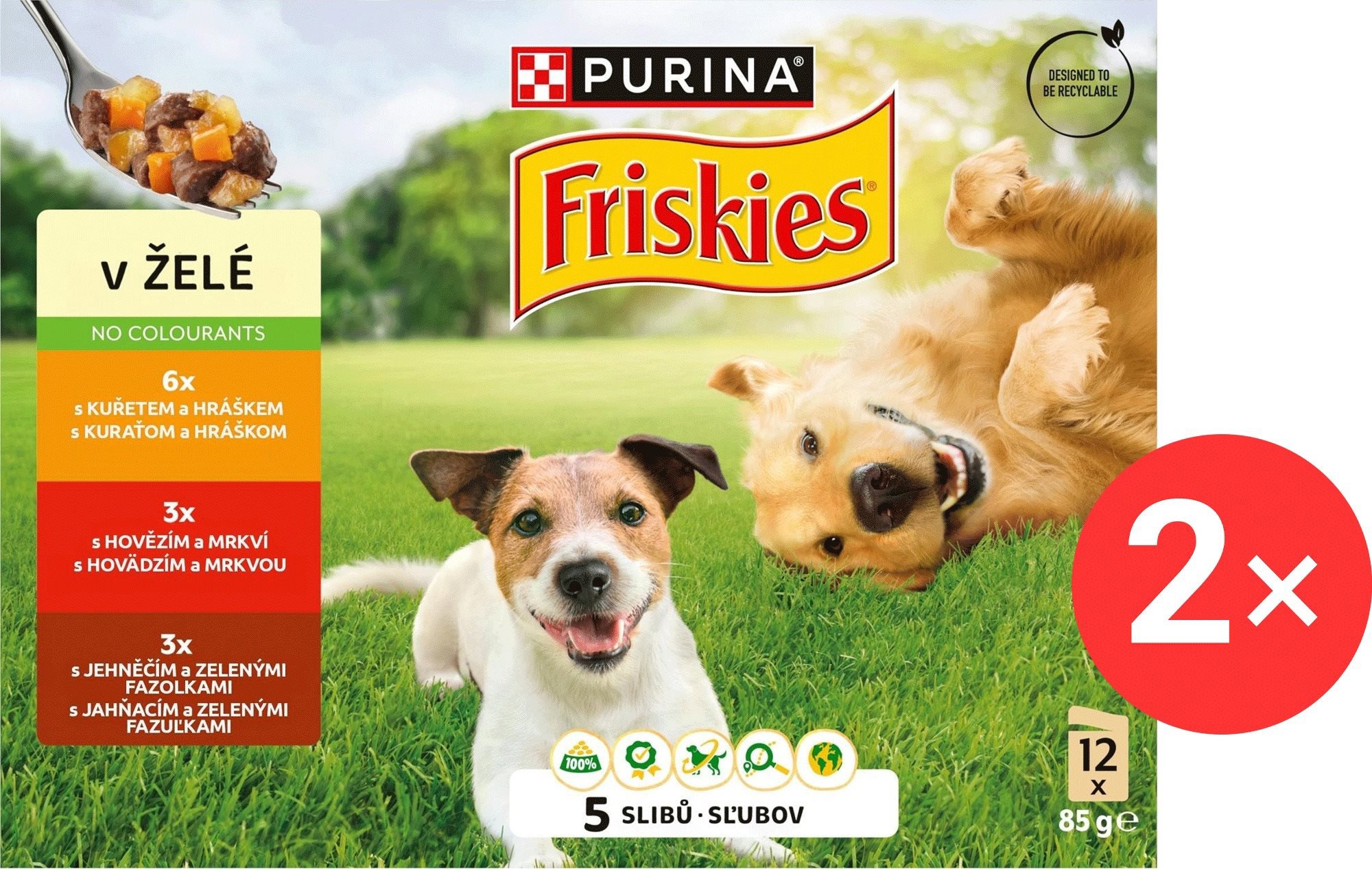 Friskies Adult kapsičky pre psov hovädzie, kura, jahňacie v želé 12× 85 g 2 ks
