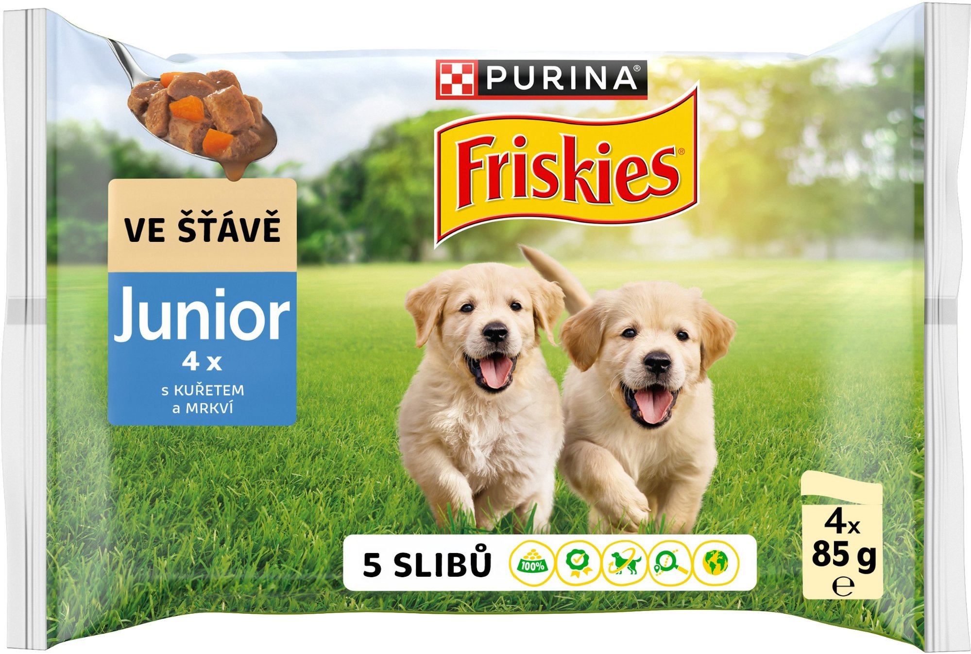 Friskies Junior kapsičky pre šteňatá kura v šťave 4× 85 g