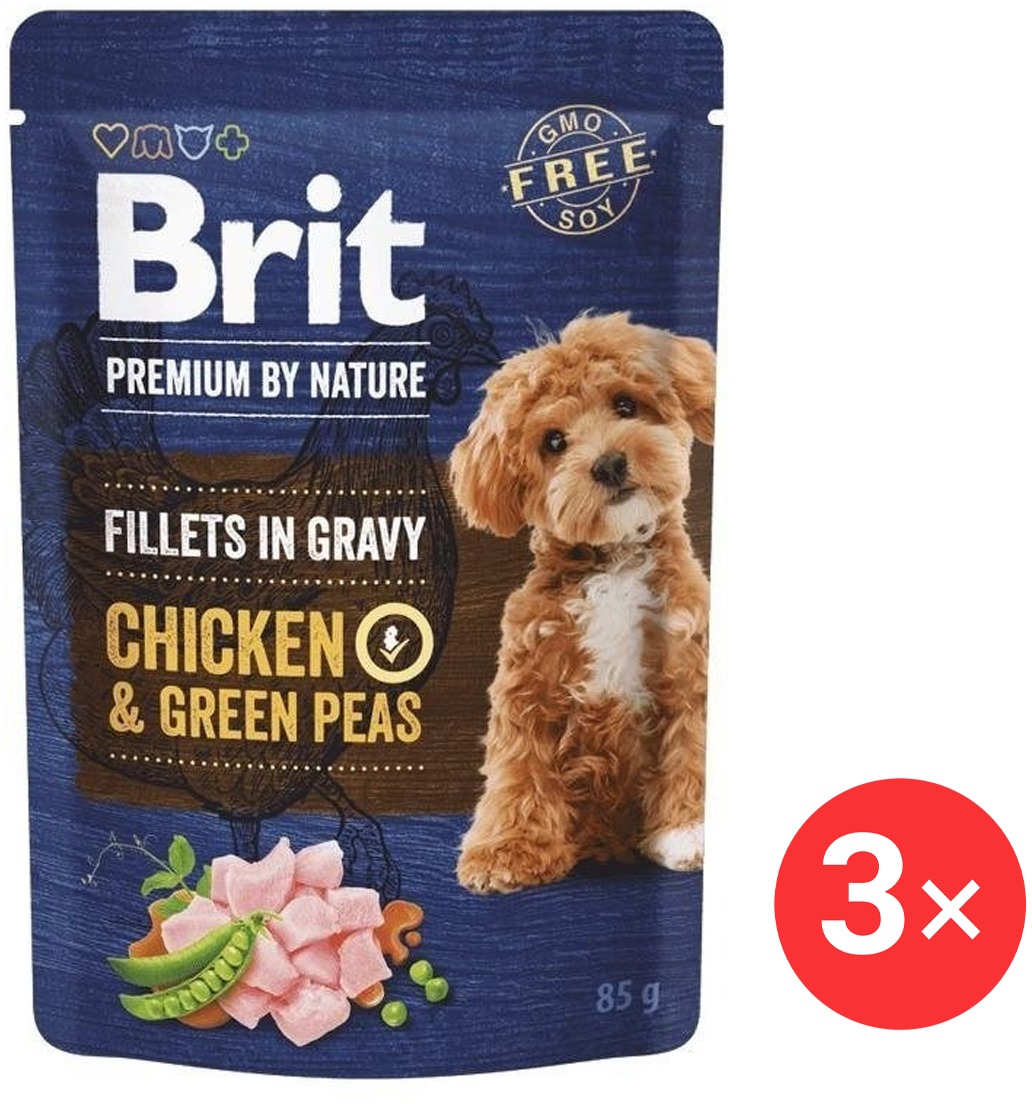 Brit Premium by Nature Dog Fillets in Gravy Chicken & Green Peas 3× 85 g