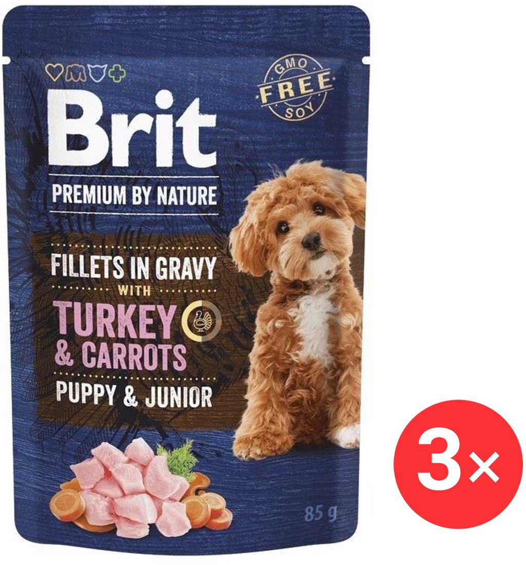 Brit Premium by Nature Dog Puppy & Junior Fillets in Gravy with Turkey & Carrots 3× 85 g