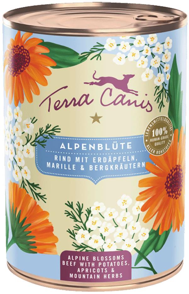 Terra Canis Flower Menu Alpské bylinky Konzerva Hovädzie so zemiakmi, marhuľou a bylinkami 400 g