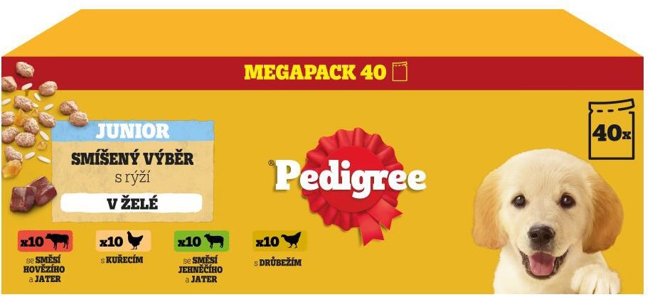 Pedigree, zmiešaný výber kapsičiek pre šteňatá s ryžou v želé, 40 × 100 g