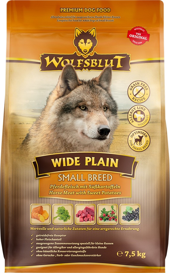 Wolfsblut Dog Small Breed Wide Plain kôň s batatmi 7,5 kg