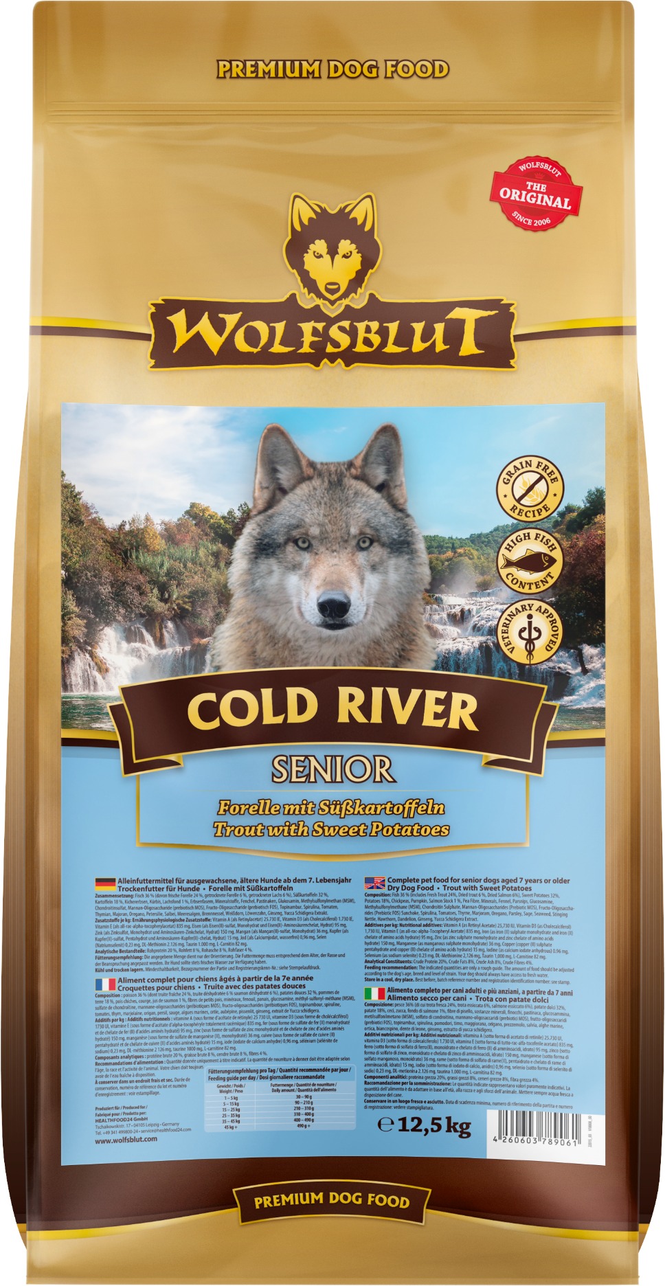 Wolfsblut Dog Senior Cold River pstruh s batatmi 12,5 kg
