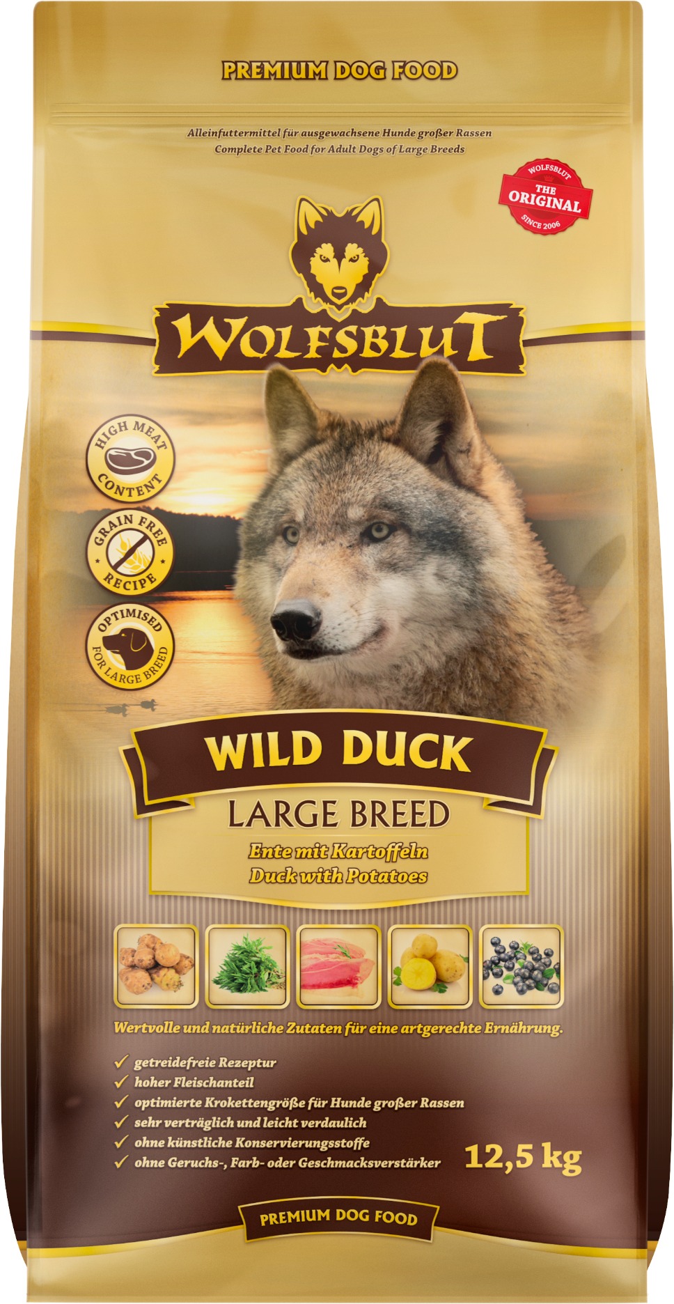 Wolfsblut Dog Large Breed Wild Duck kačica so zemiakmi 12,5 kg