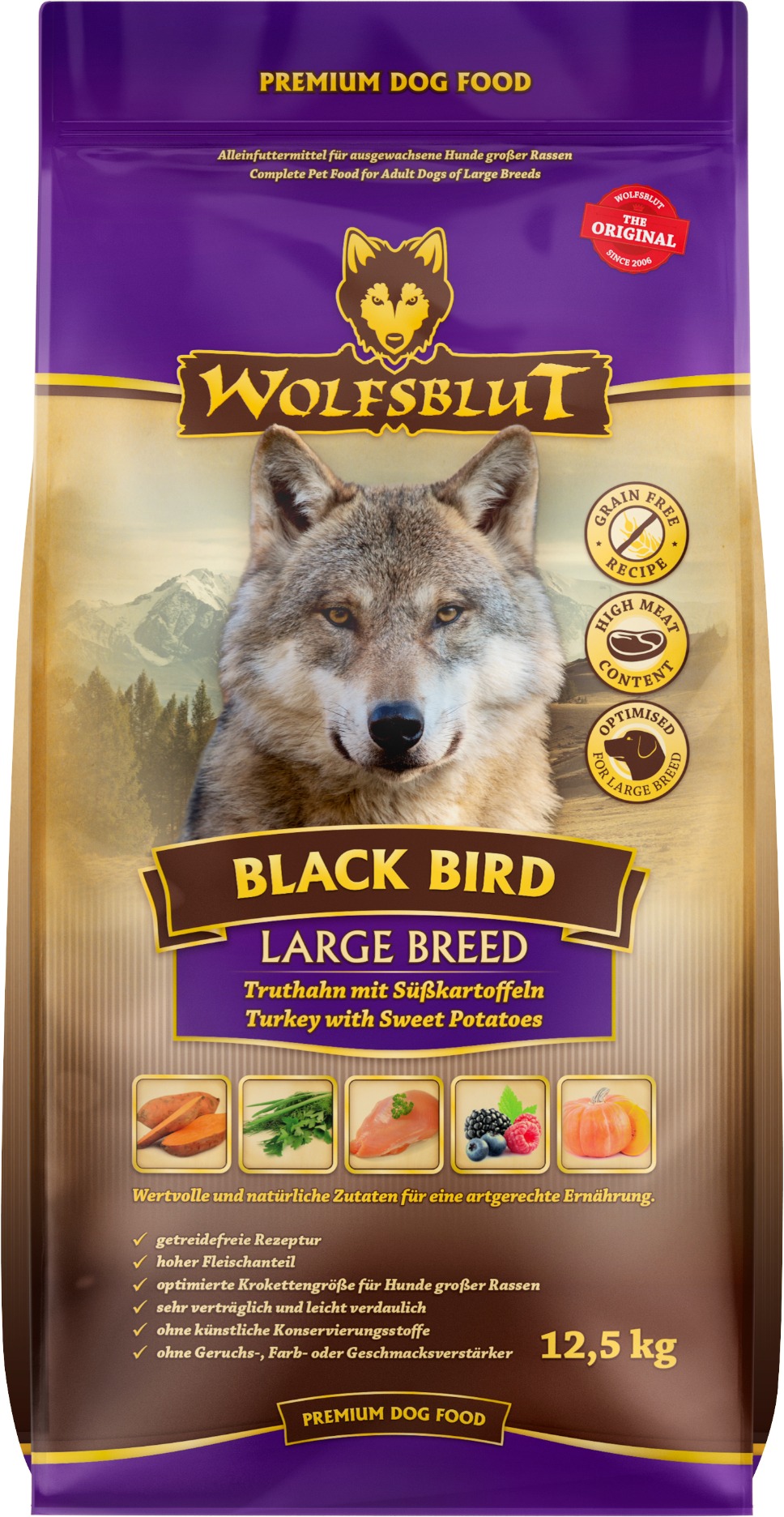 Wolfsblut Dog Large Breed Black Bird morka s batatmi 12,5 kg