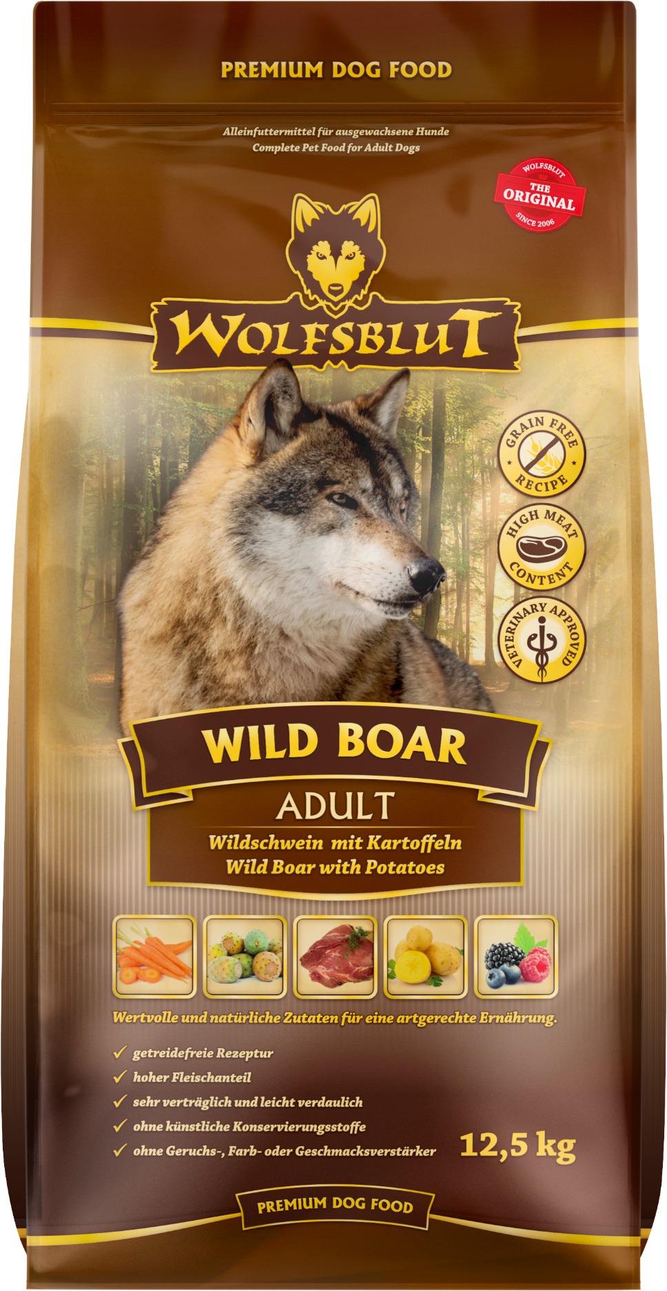 Wolfsblut Dog Adult Wild Boar diviak so zemiakmi 12,5 kg