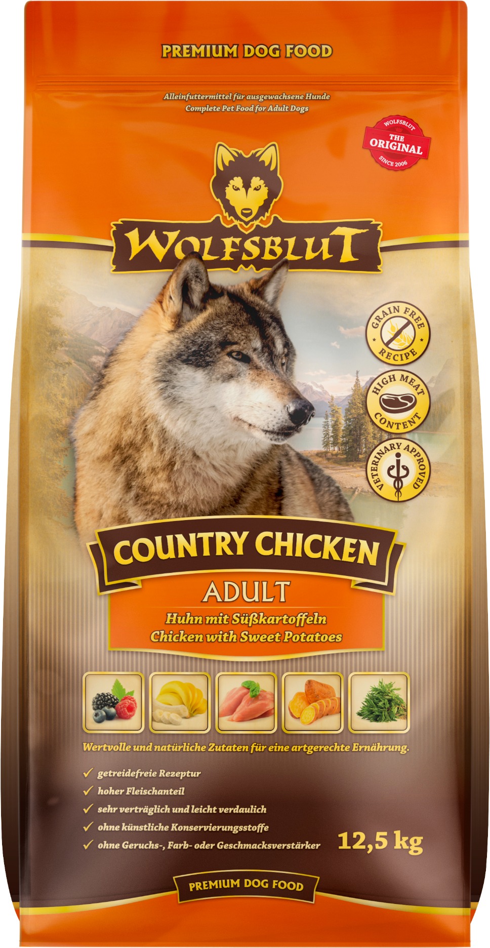 Wolfsblut Dog Adult Country Chicken kura s batatmi 12,5 kg